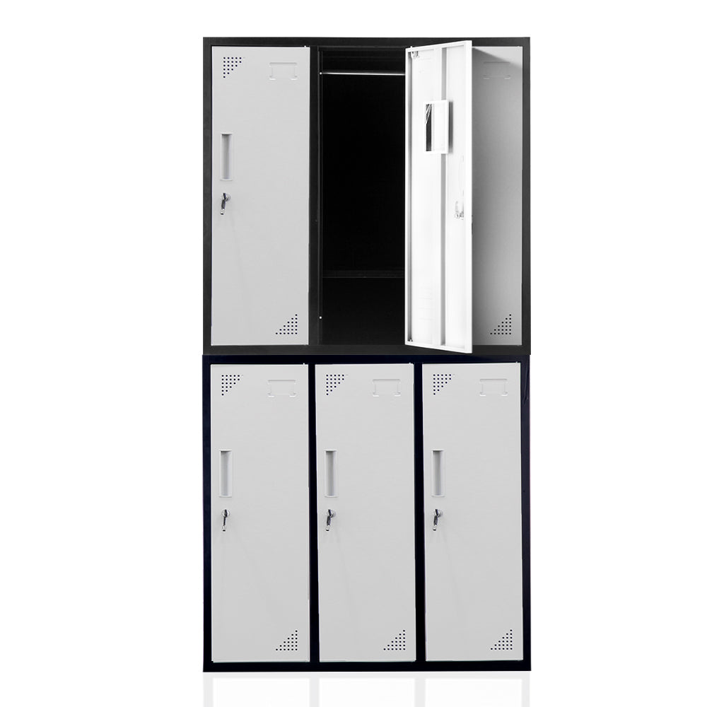 6-Door Metal Storage Locker in Black and Light Grey - image 1