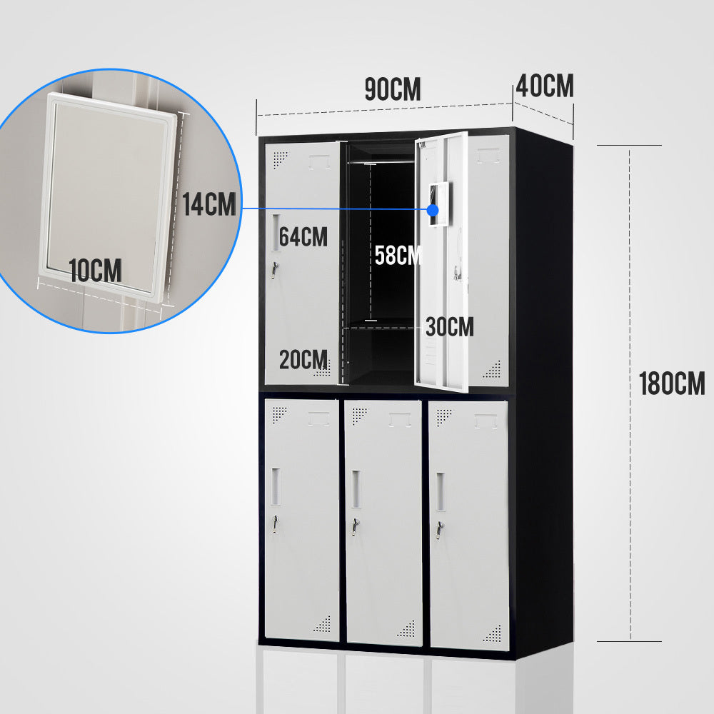 6-Door Metal Storage Locker in Black and Light Grey - image 2
