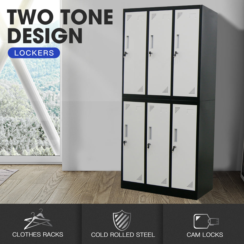 6-Door Metal Storage Locker in Black and Light Grey - image 3