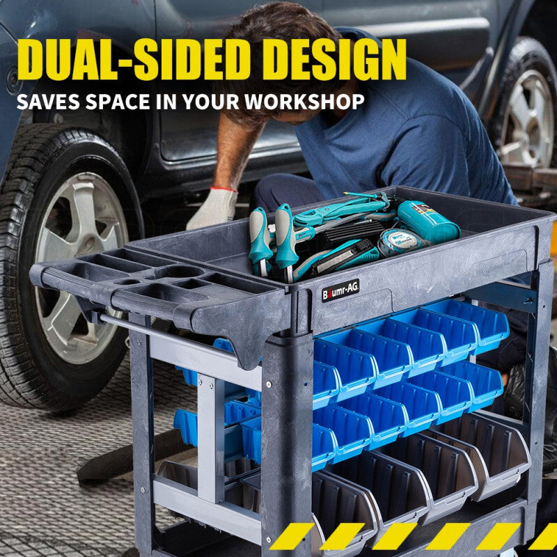 Mobile Parts Bin Utility Trolley, 32 Bins