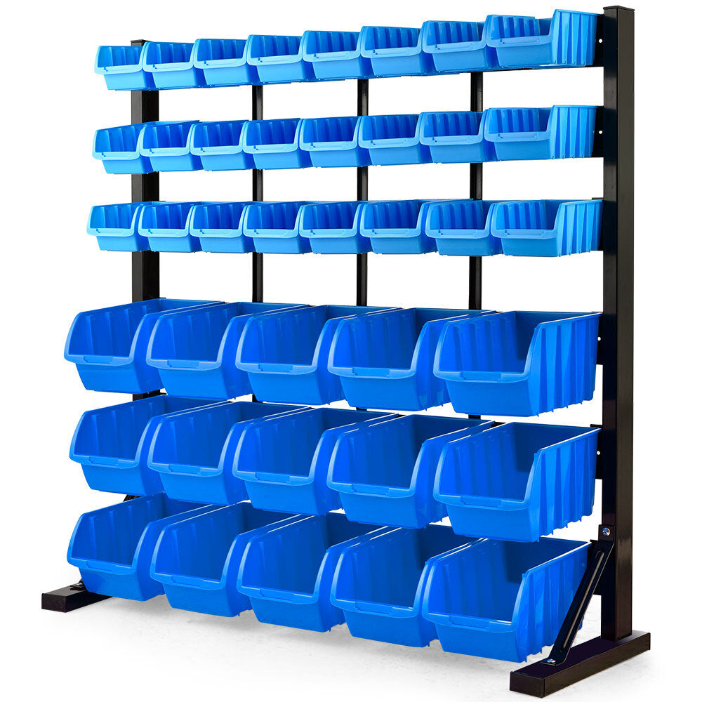 6 Tier 39 Bin Parts Storage Rack Steel Floor Mount Blue