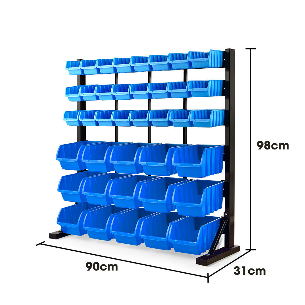 6 Tier 39 Bin Parts Storage Rack Steel Floor Mount Blue