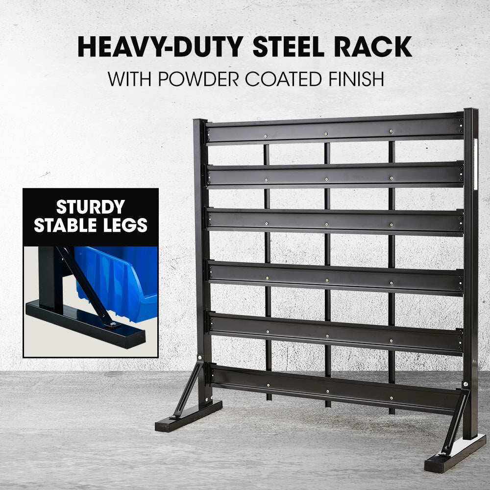 6 Tier 39 Bin Parts Storage Rack Steel Floor Mount Blue
