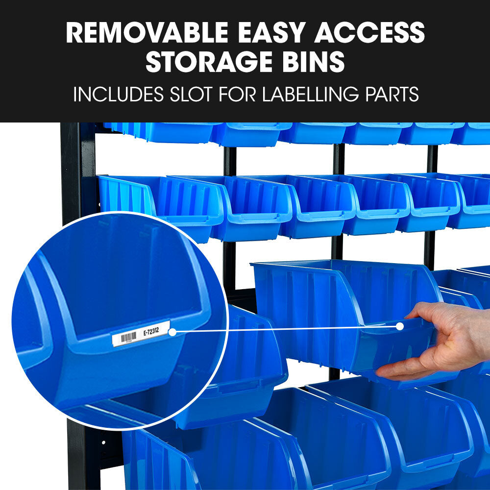 6 Tier 39 Bin Parts Storage Rack Steel Floor Mount Blue