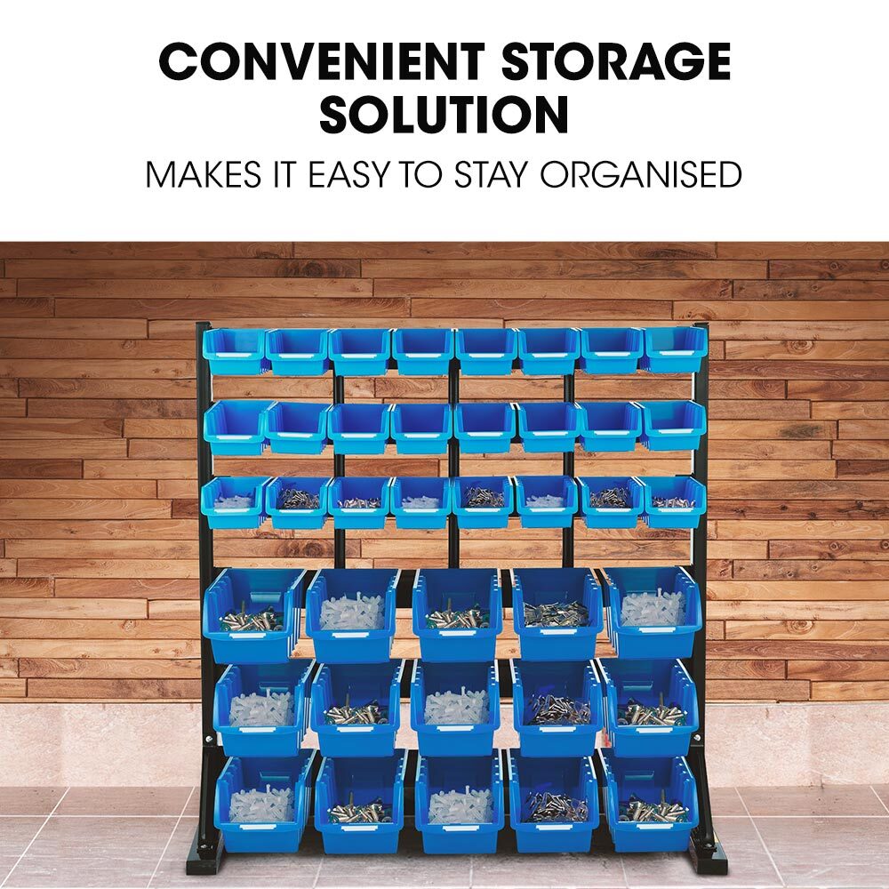 6 Tier 39 Bin Parts Storage Rack Steel Floor Mount Blue
