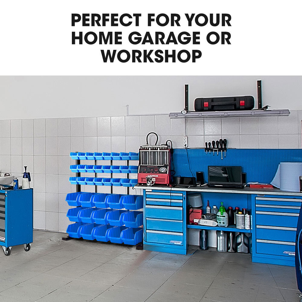 6 Tier 39 Bin Parts Storage Rack Steel Floor Mount Blue