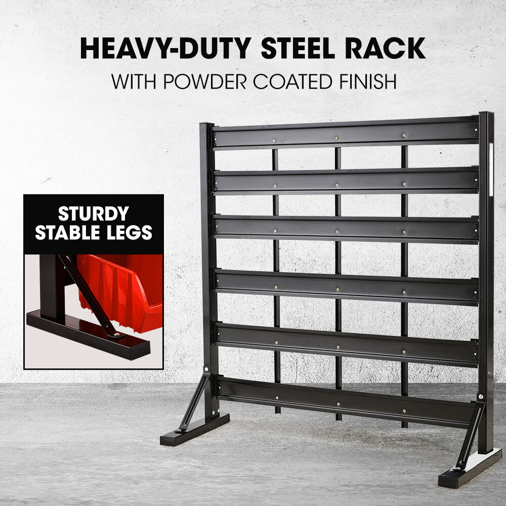 6 Tier 39 Bin Parts Storage Rack Steel Floor Mount Red