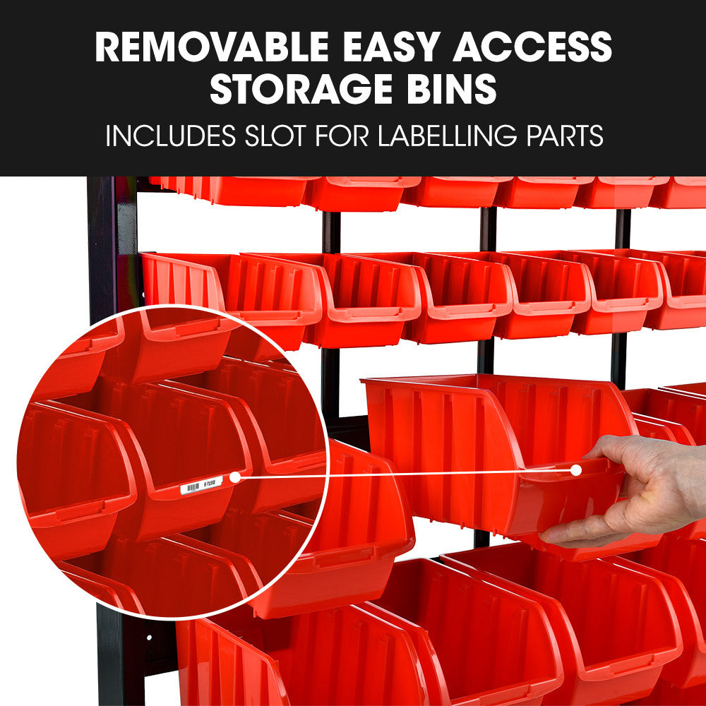 6 Tier 39 Bin Parts Storage Rack Steel Floor Mount Red