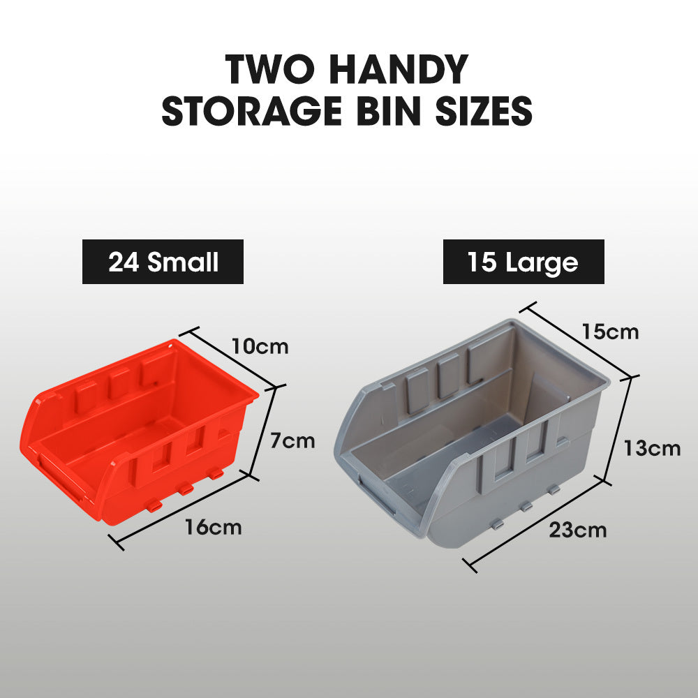 6 Tier 39 Bin Parts Storage Rack Steel Floor Mount Red