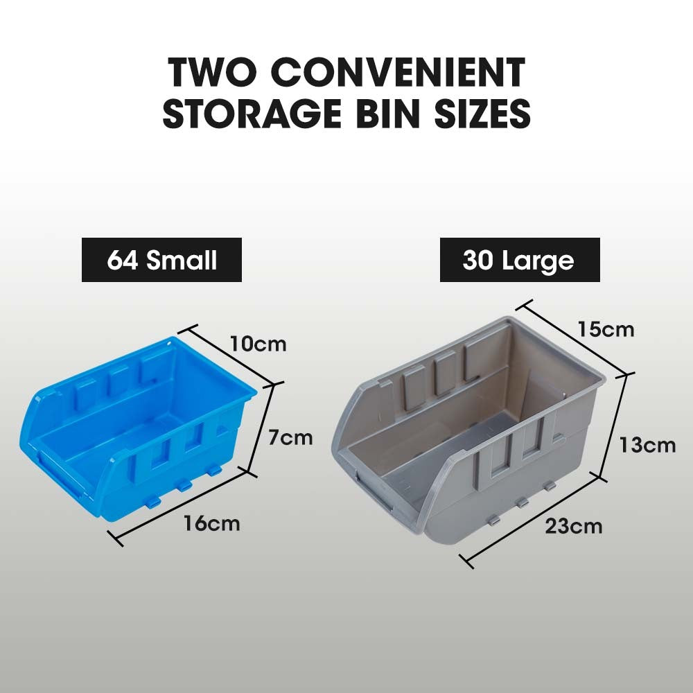 Mobile Double Sided Parts Bin Rack, 94 Bins Blue