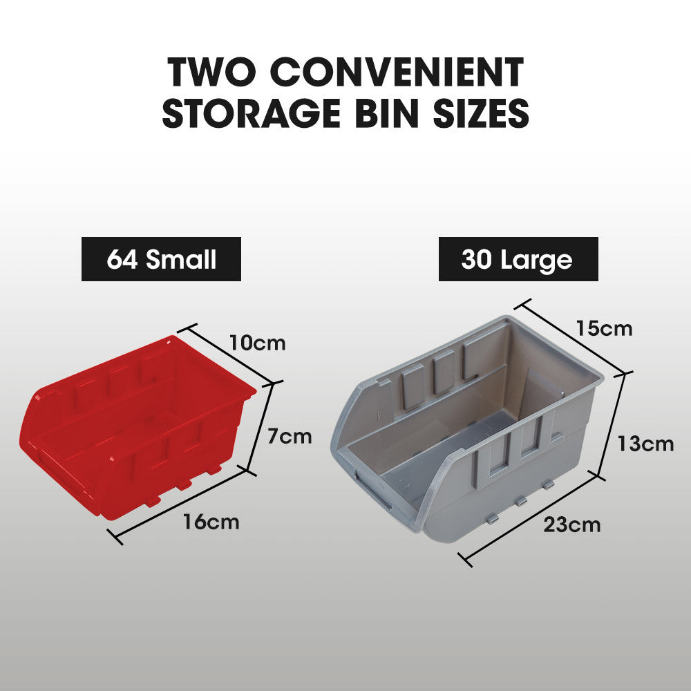 Mobile Double Sided Parts Bin Rack, 94 Bins Red