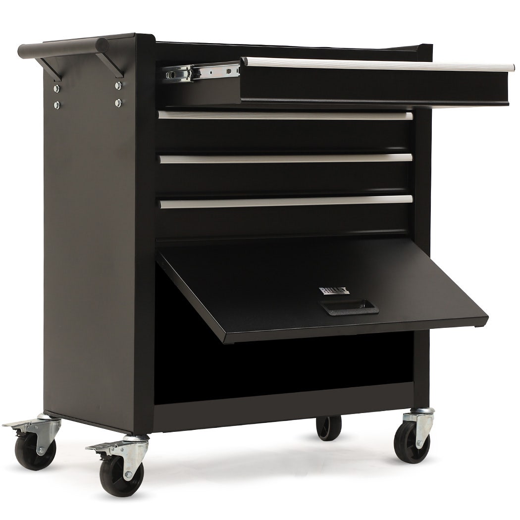 4 Drawer Tool Box Cabinet Trolley with Door Black