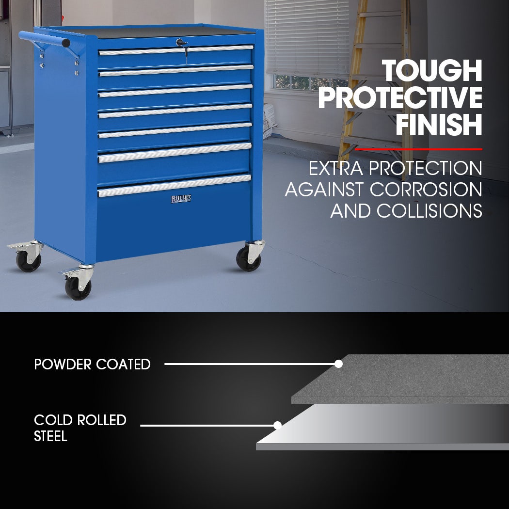 Tool Chest Cabinet Trolley, 7 Drawers Blue