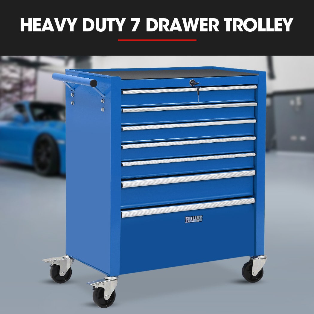 Tool Chest Cabinet Trolley, 7 Drawers Blue
