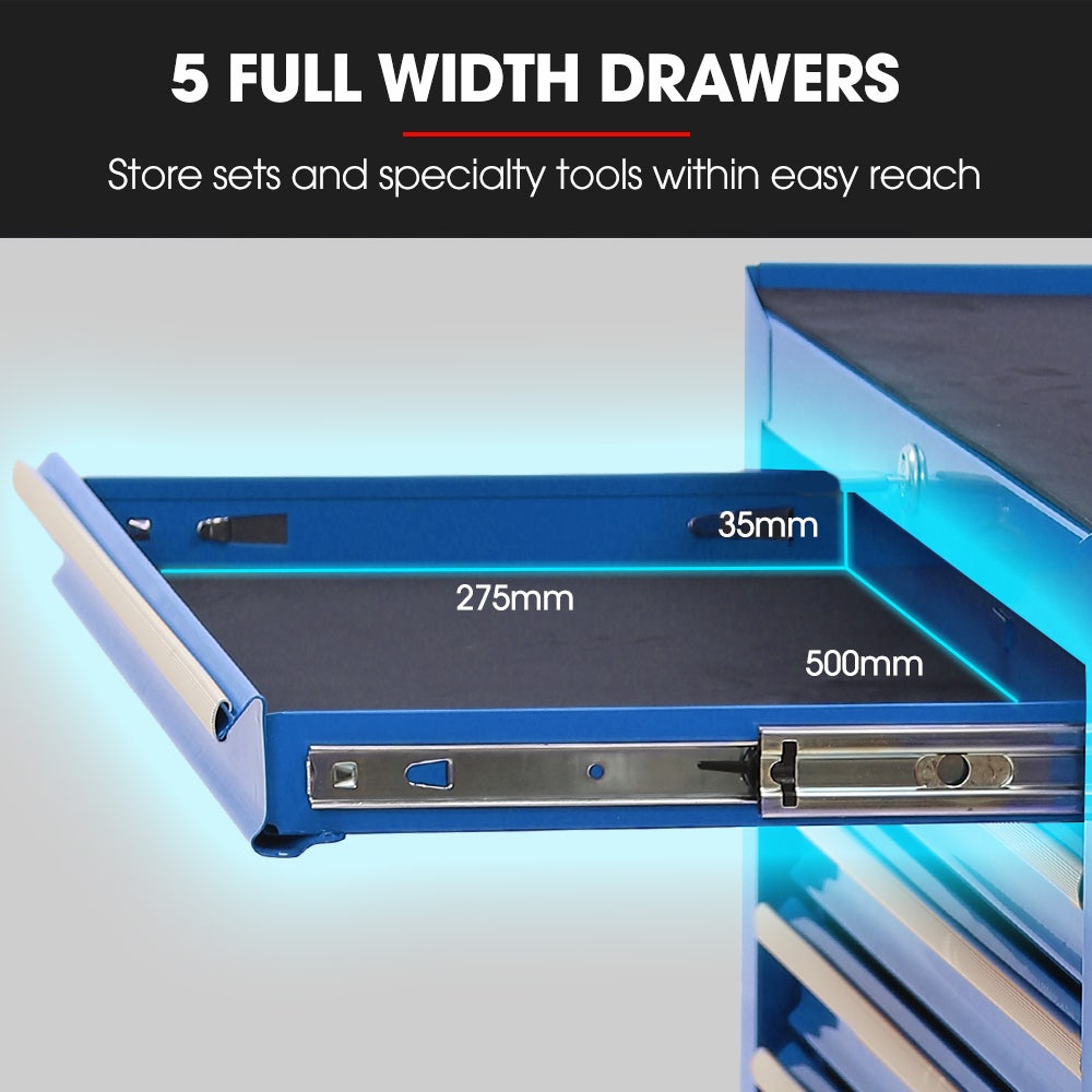 Tool Chest Cabinet Trolley, 7 Drawers Blue