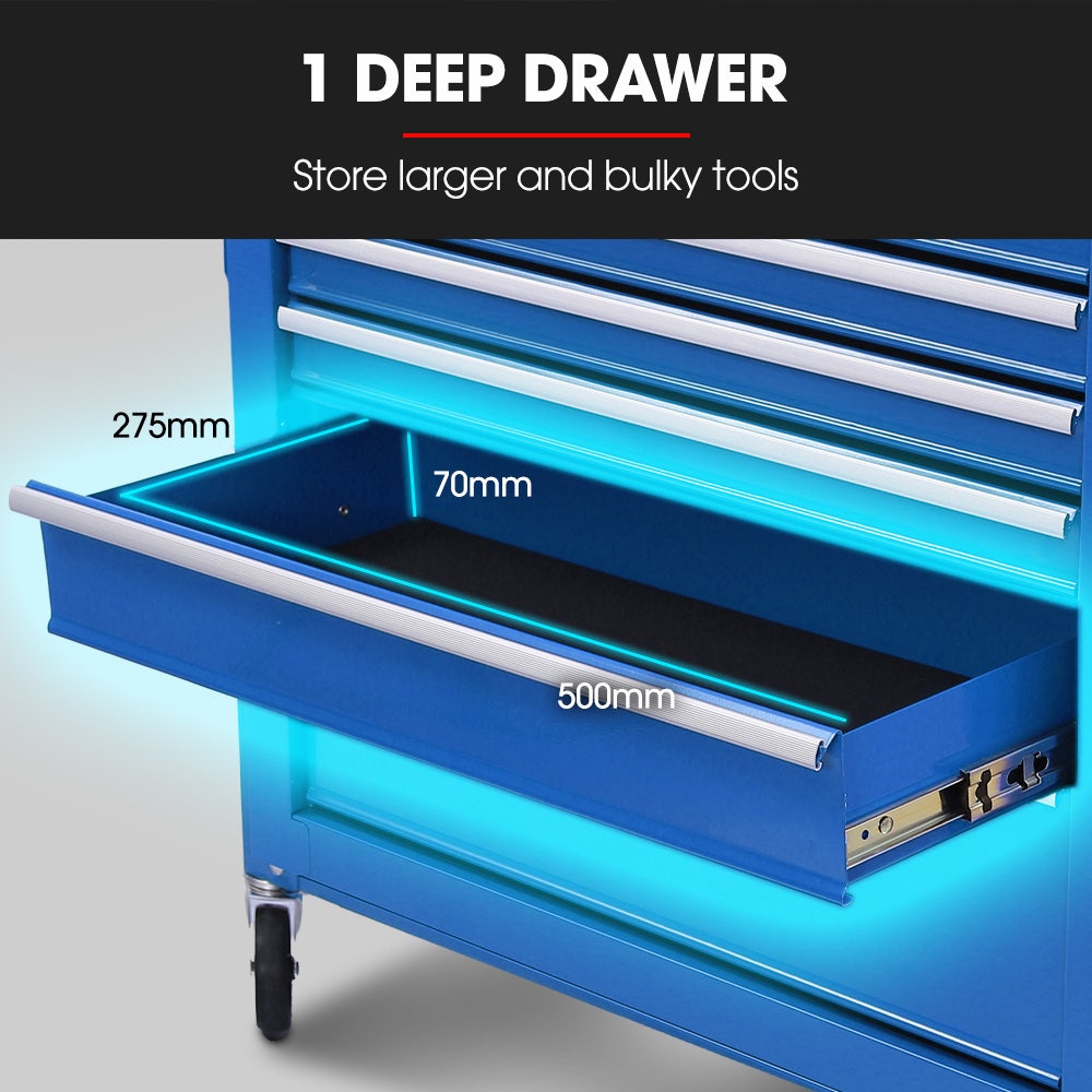 Tool Chest Cabinet Trolley, 7 Drawers Blue