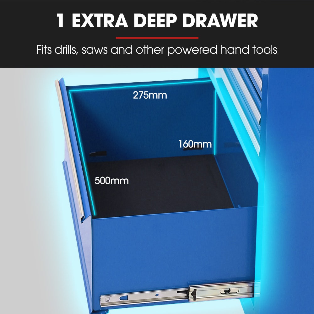 Tool Chest Cabinet Trolley, 7 Drawers Blue