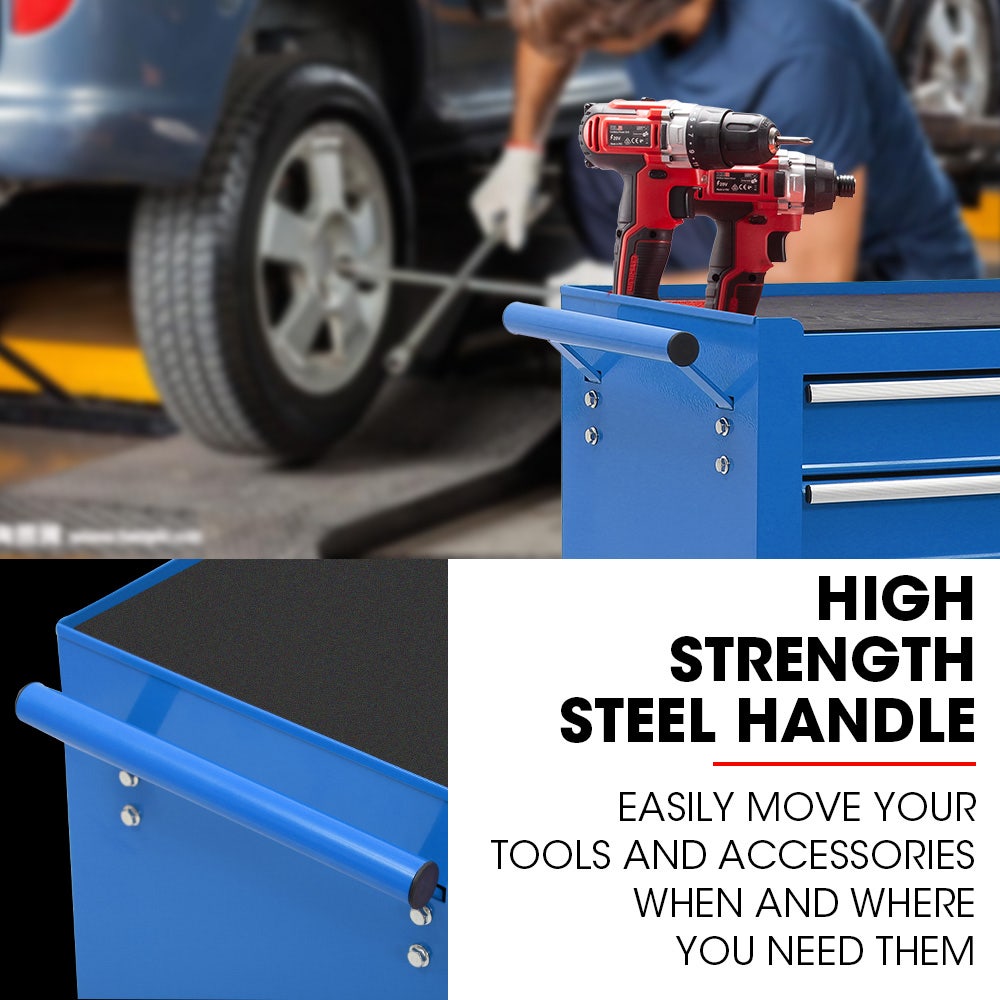 Tool Chest Cabinet Trolley, 7 Drawers Blue
