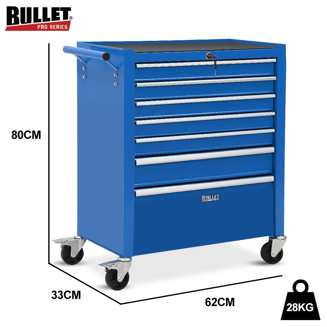Tool Chest Cabinet Trolley, 7 Drawers Blue