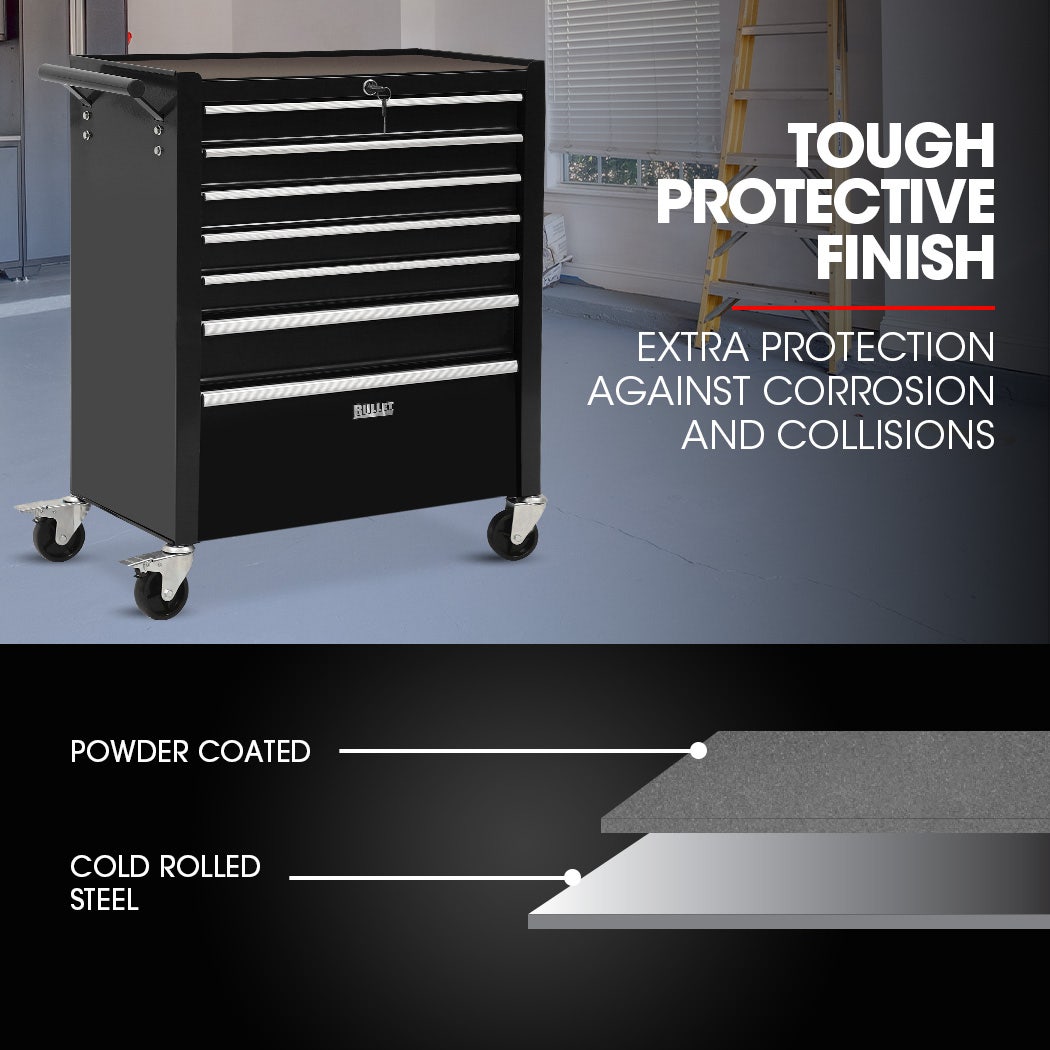 7 drawer tool box cabinet trolley in black