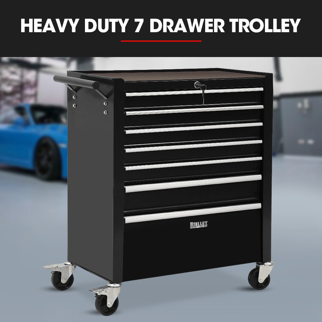 7 drawer tool box cabinet trolley in black