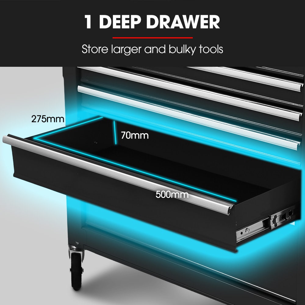 7 drawer tool box cabinet trolley in black