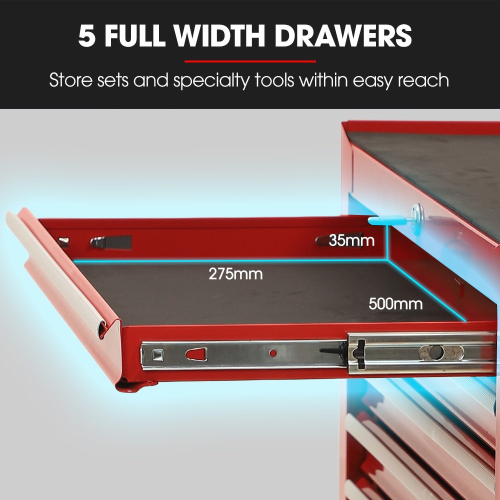 7 Drawer Tool Box Cabinet Trolley Red