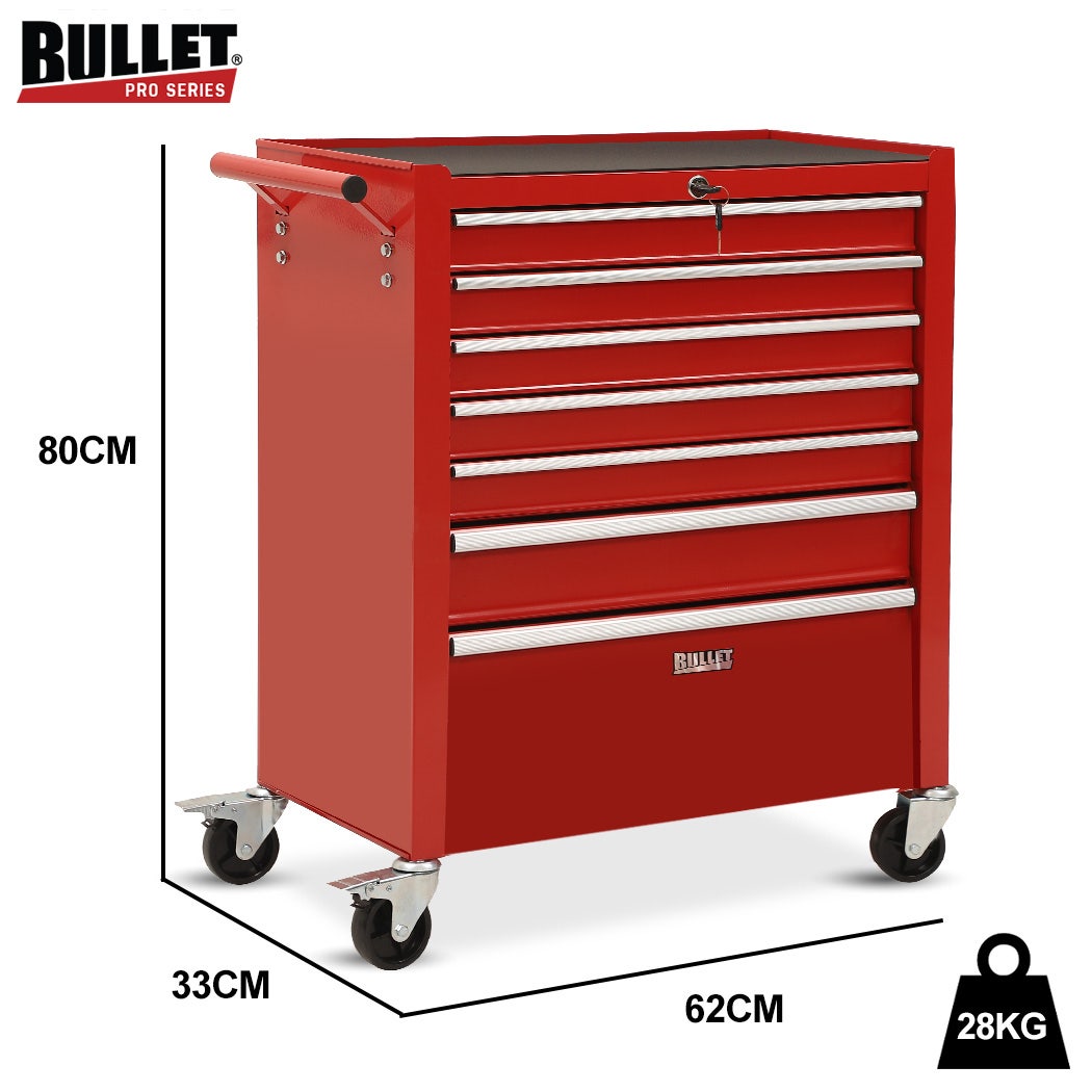 7 Drawer Tool Box Cabinet Trolley Red