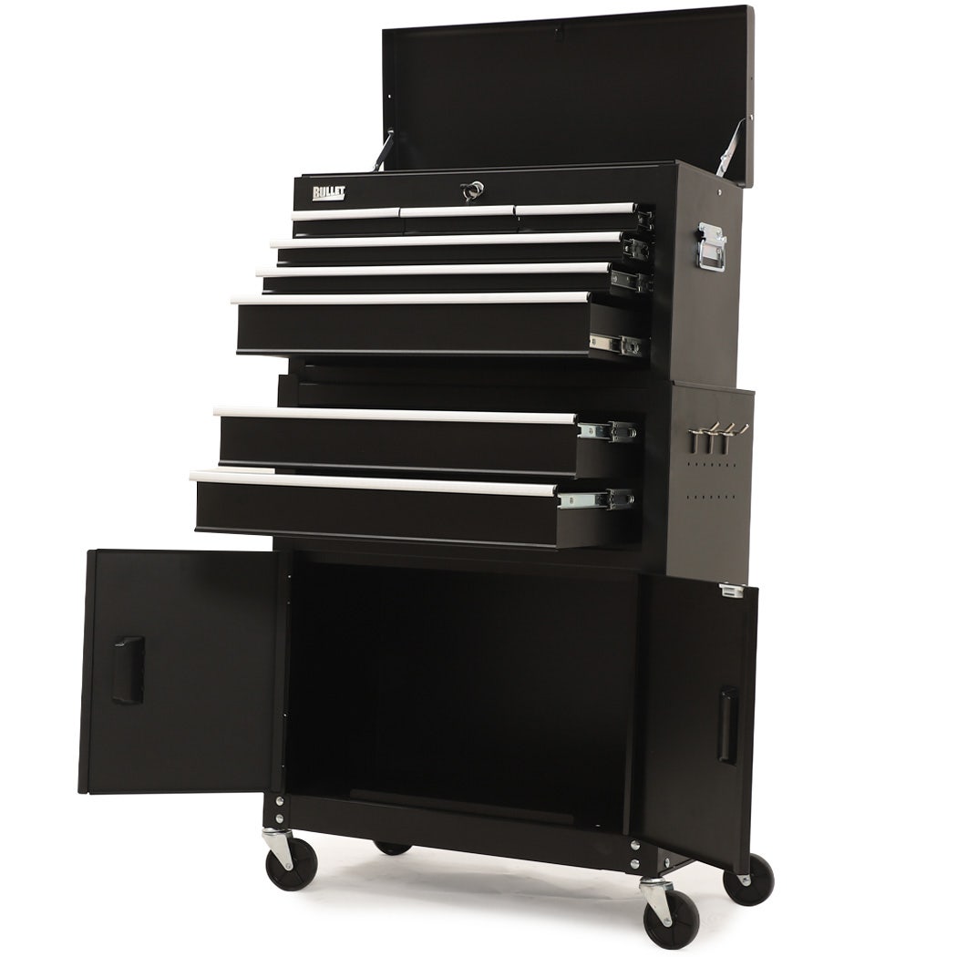 Tool Chest and Cabinet Set, 8 Drawers with 2 Door Storage Black