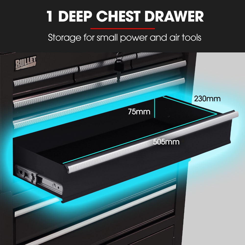 Tool Chest and Cabinet Set, 8 Drawers with 2 Door Storage Black