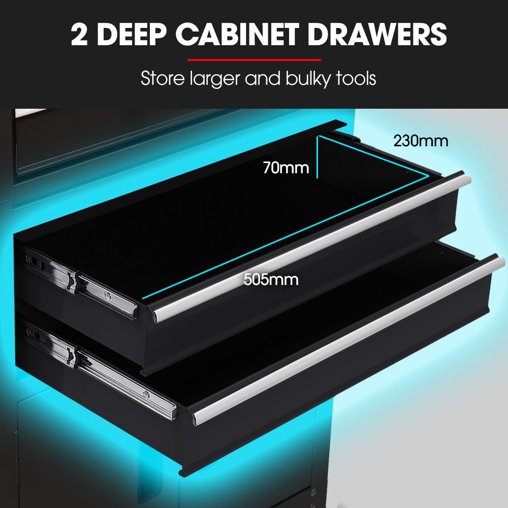 Tool Chest and Cabinet Set, 8 Drawers with 2 Door Storage Black