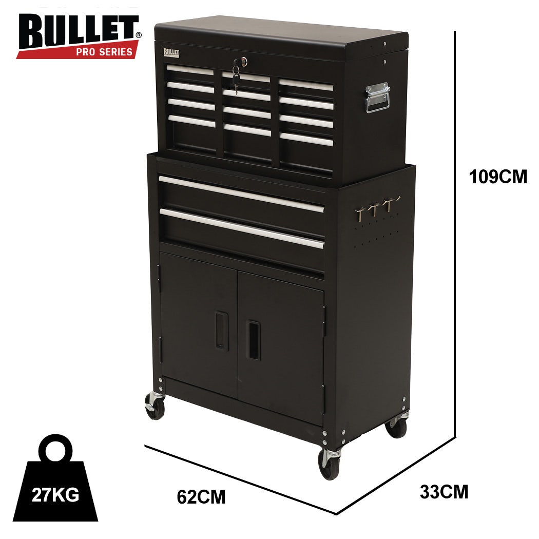 Tool Chest and Cabinet Set, 8 Drawers with 2 Door Storage Black