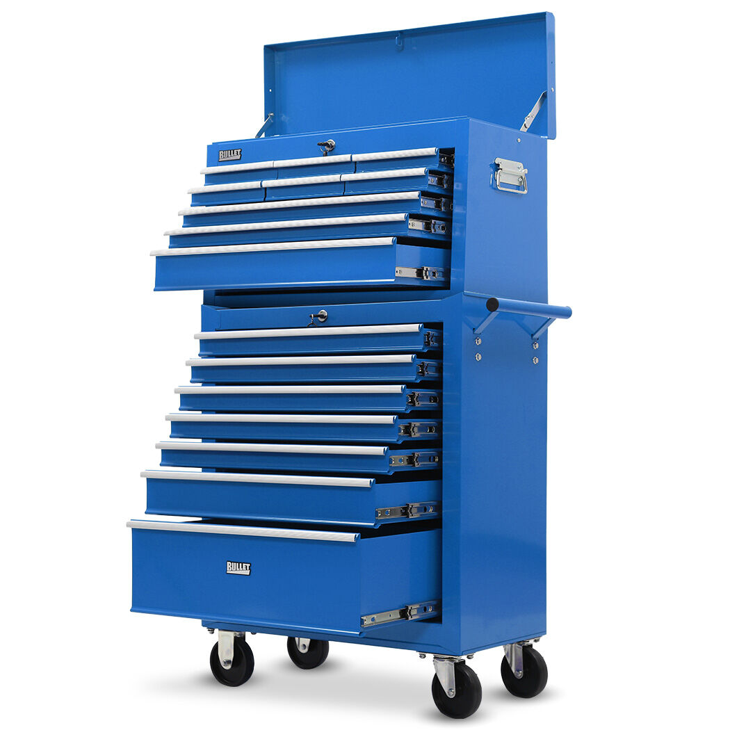 16 drawer tool box cabinet and chest in blue