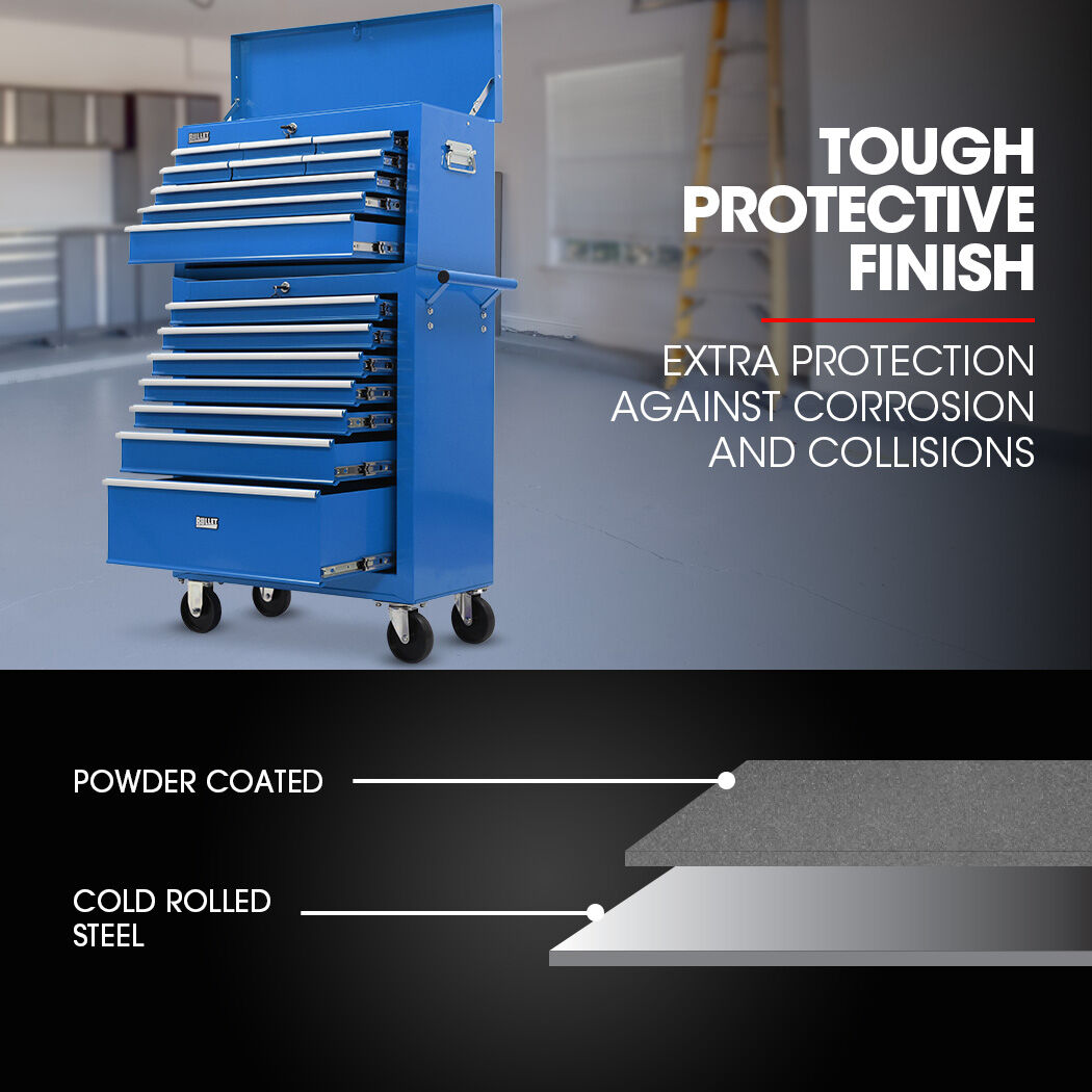 16 drawer tool box cabinet and chest in blue