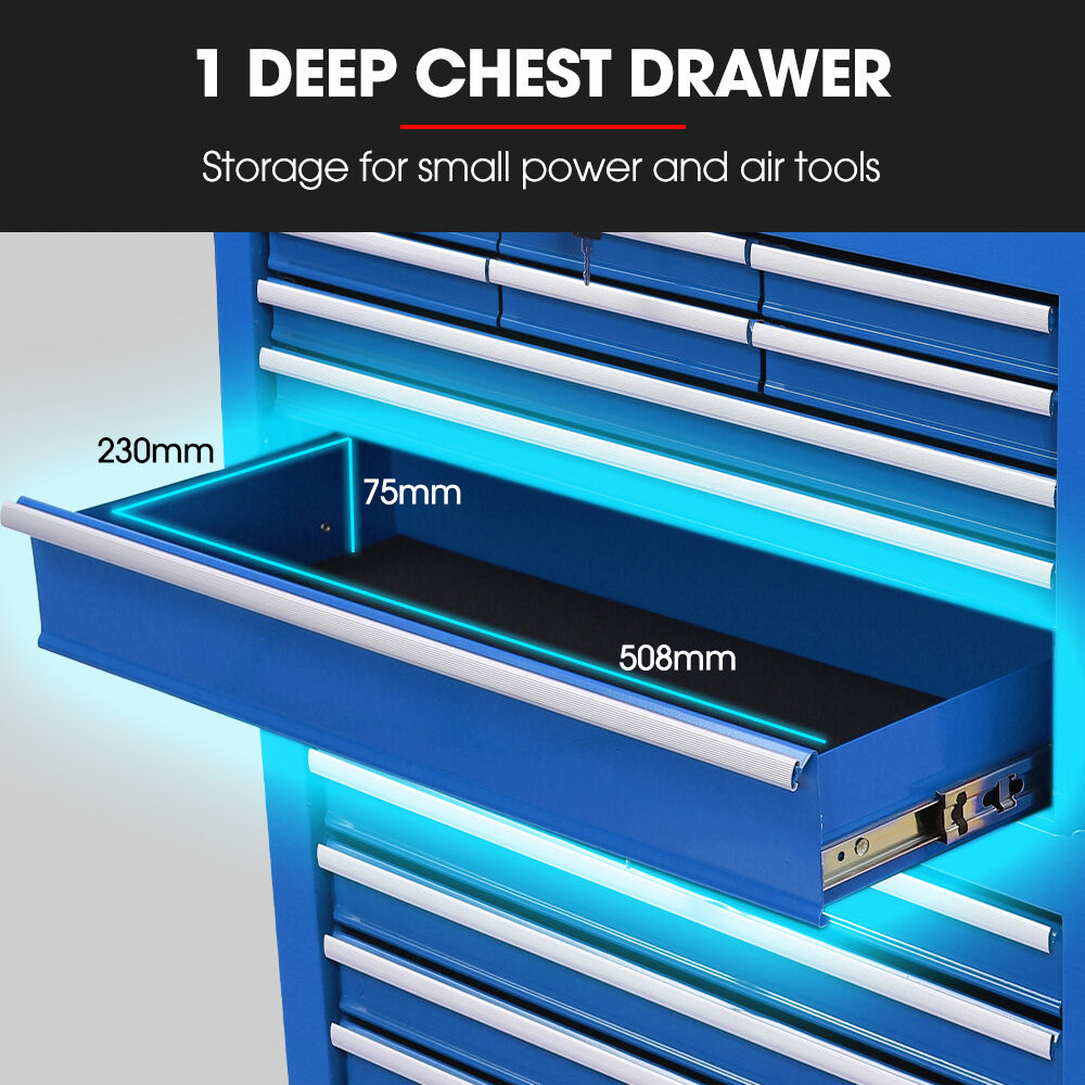 16 drawer tool box cabinet and chest in blue