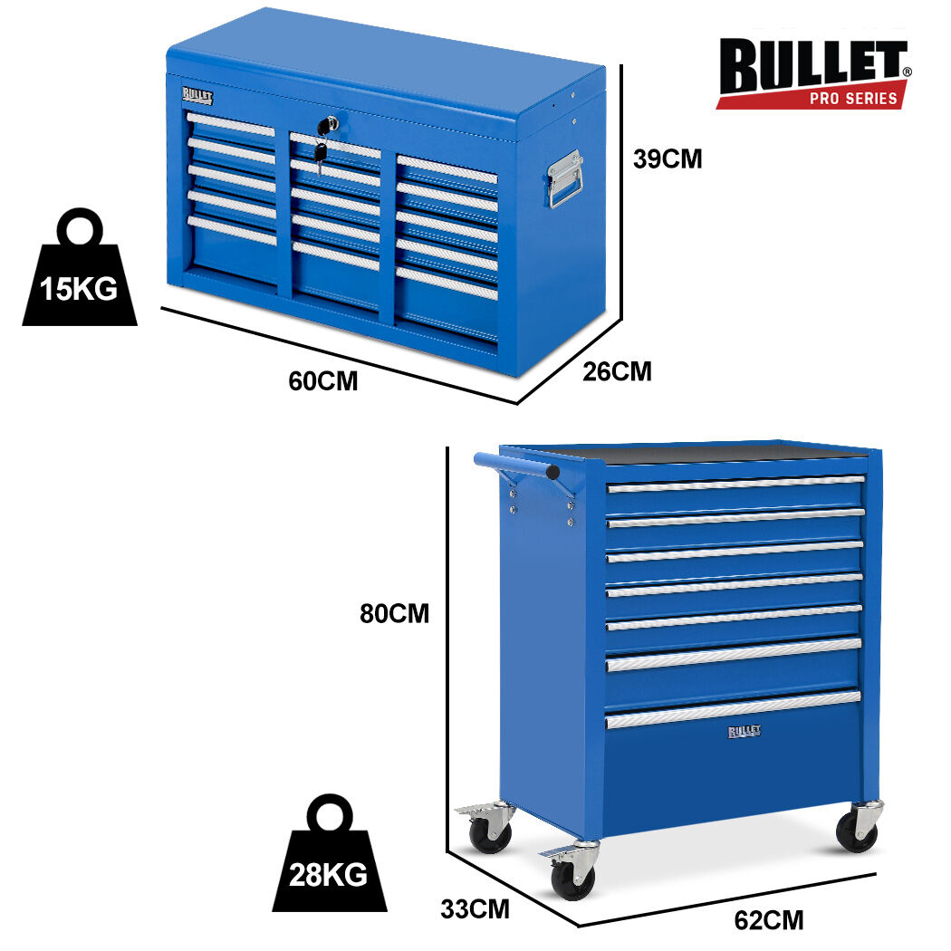 16 drawer tool box cabinet and chest in blue