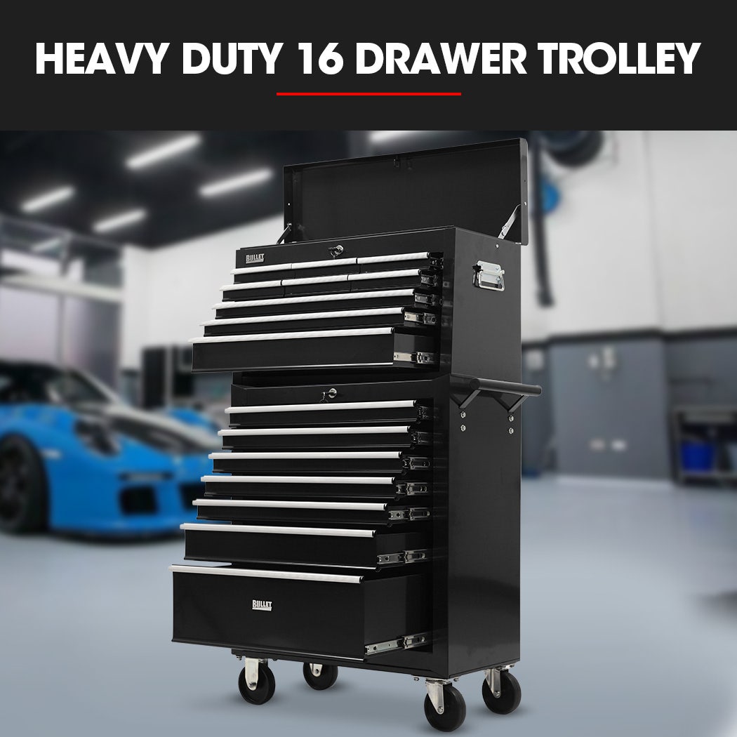 16 drawer tool box cabinet and chest in black