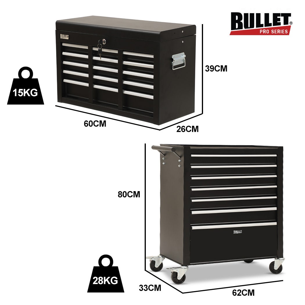 16 drawer tool box cabinet and chest in black