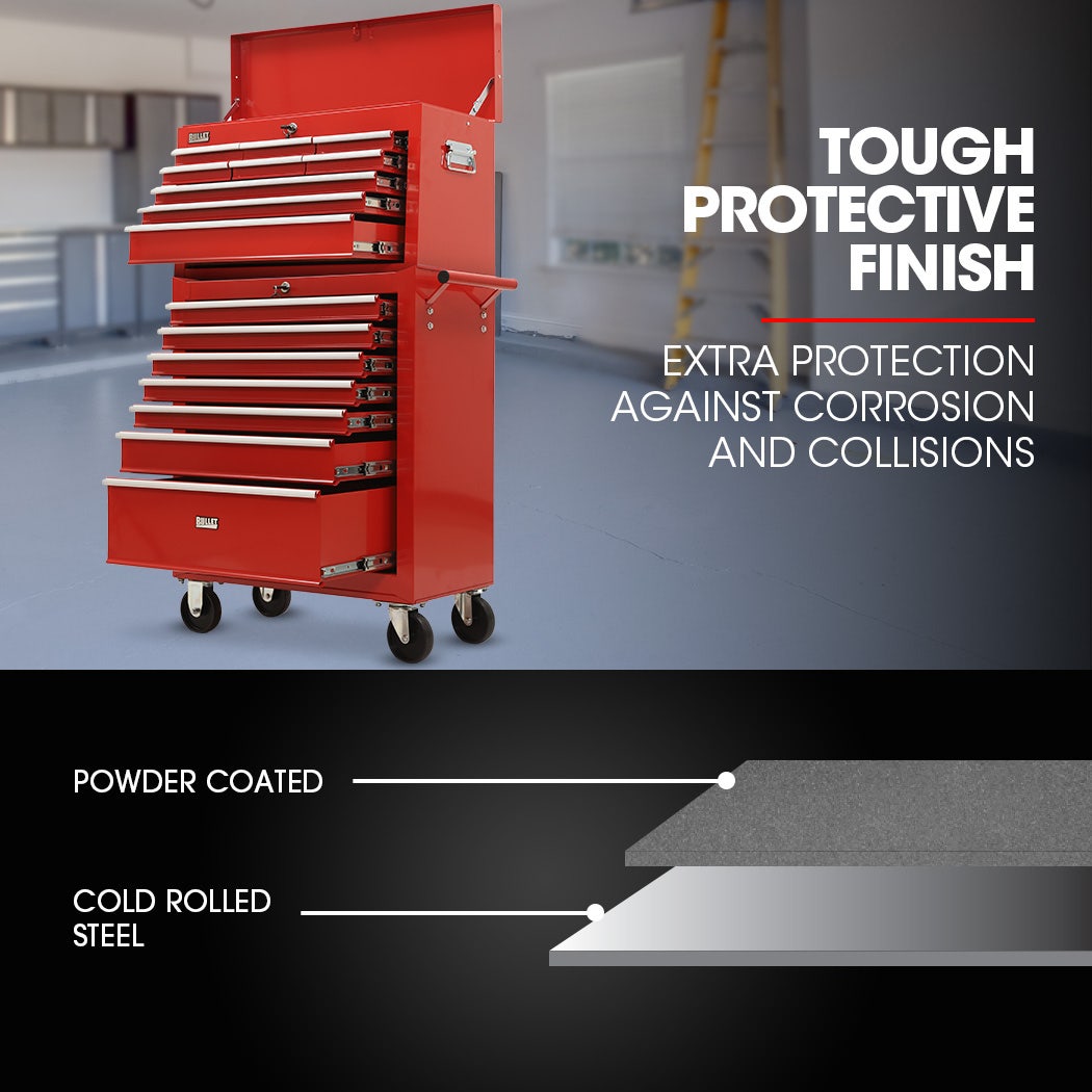16 drawer tool box cabinet and chest in red