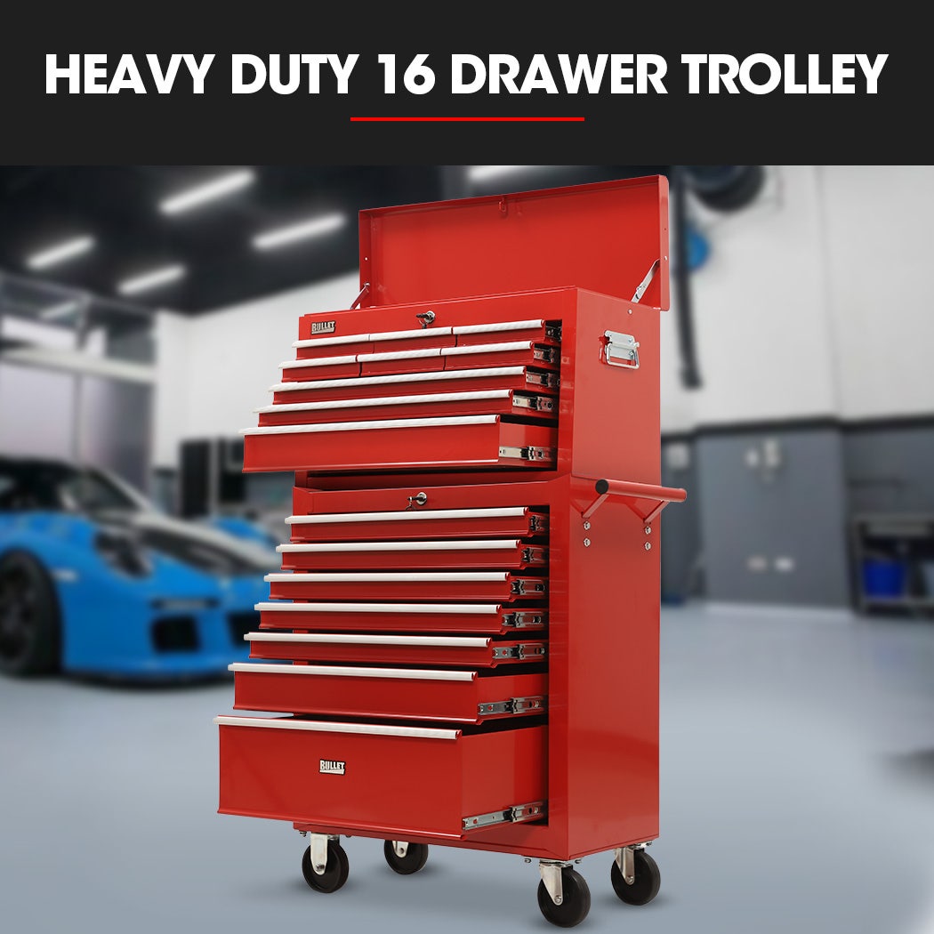 16 drawer tool box cabinet and chest in red