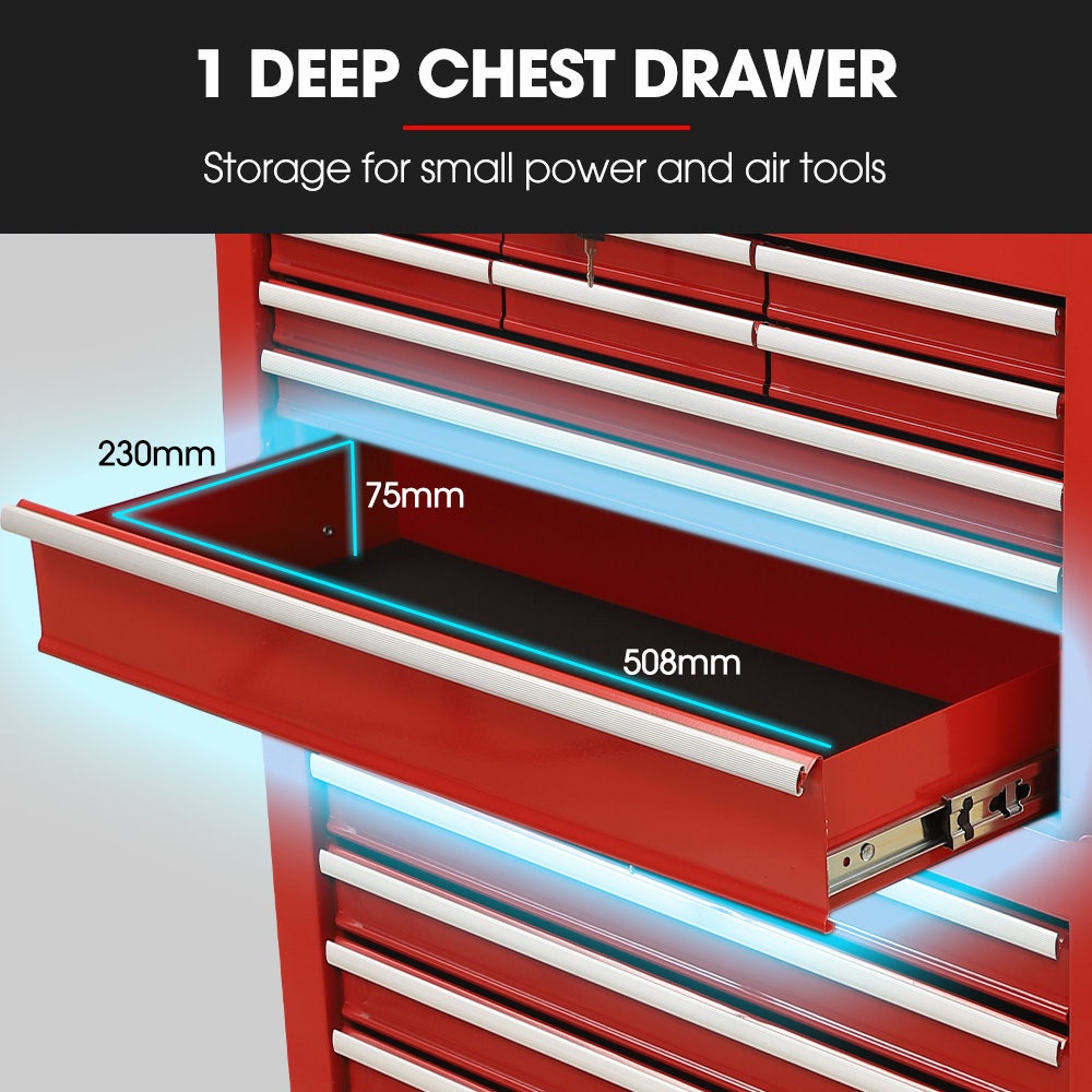 16 drawer tool box cabinet and chest in red