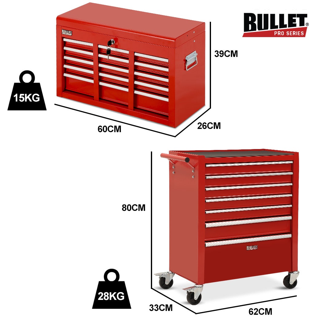 16 drawer tool box cabinet and chest in red