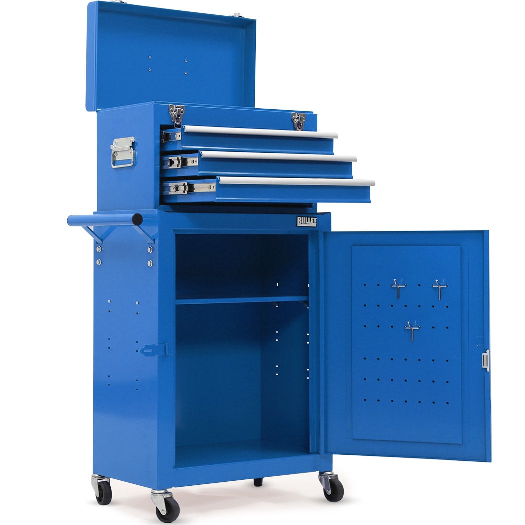 3 Drawer Tool Chest and Cabinet Trolley With Door Blue