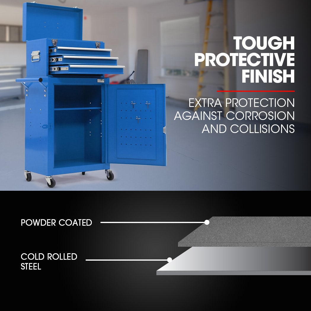 3 Drawer Tool Chest and Cabinet Trolley With Door Blue