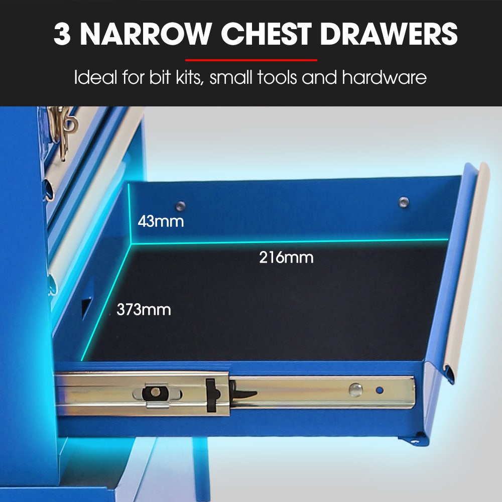 3 Drawer Tool Chest and Cabinet Trolley With Door Blue