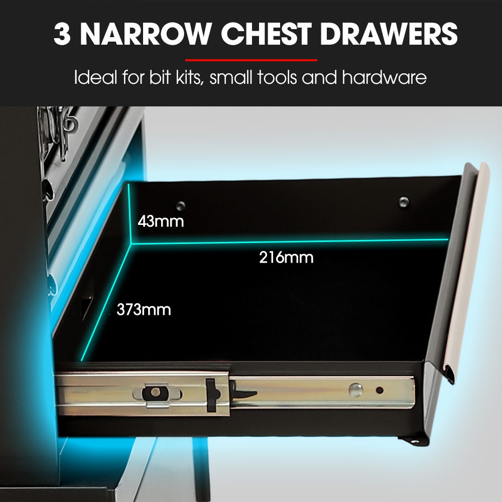 3 Drawer Tool Chest and Cabinet Trolley With Door Black