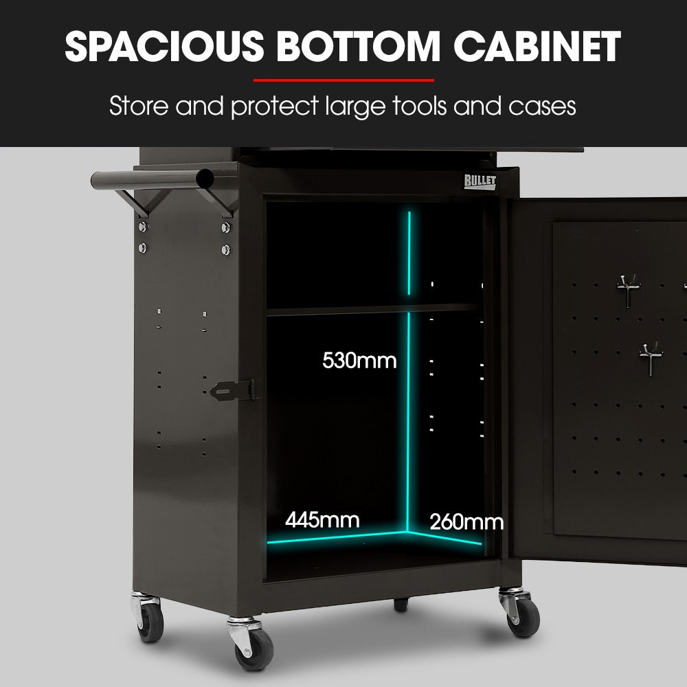 3 Drawer Tool Chest and Cabinet Trolley With Door Black