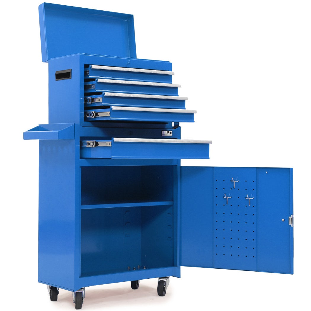 5 Drawer Tool Box Cabinet and Chest with Door Blue