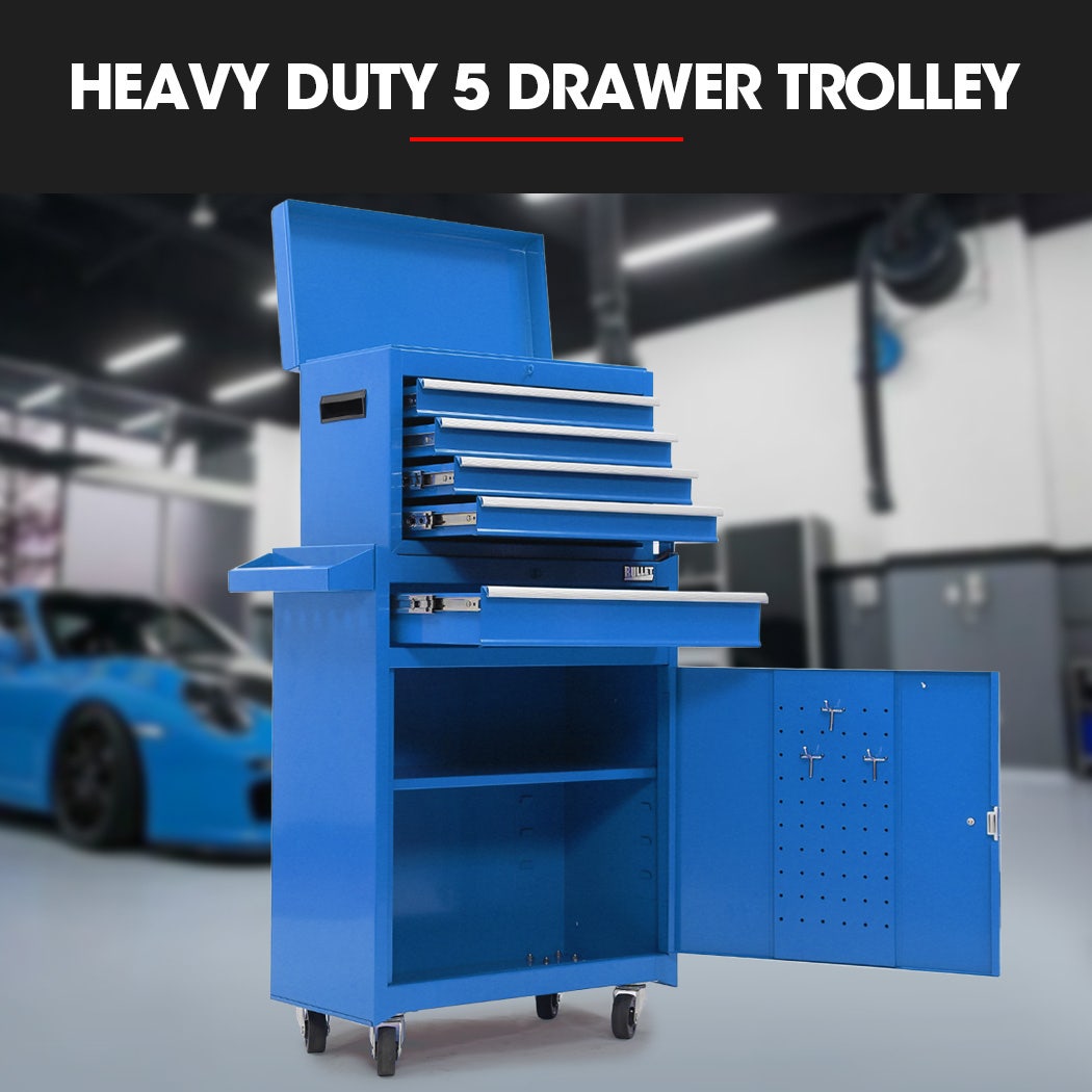 5 Drawer Tool Box Cabinet and Chest with Door Blue