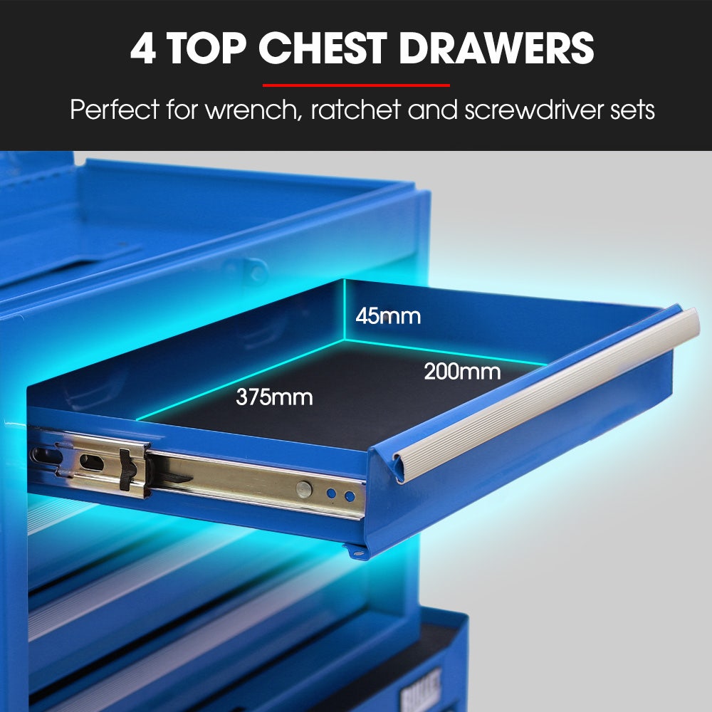 5 Drawer Tool Box Cabinet and Chest with Door Blue